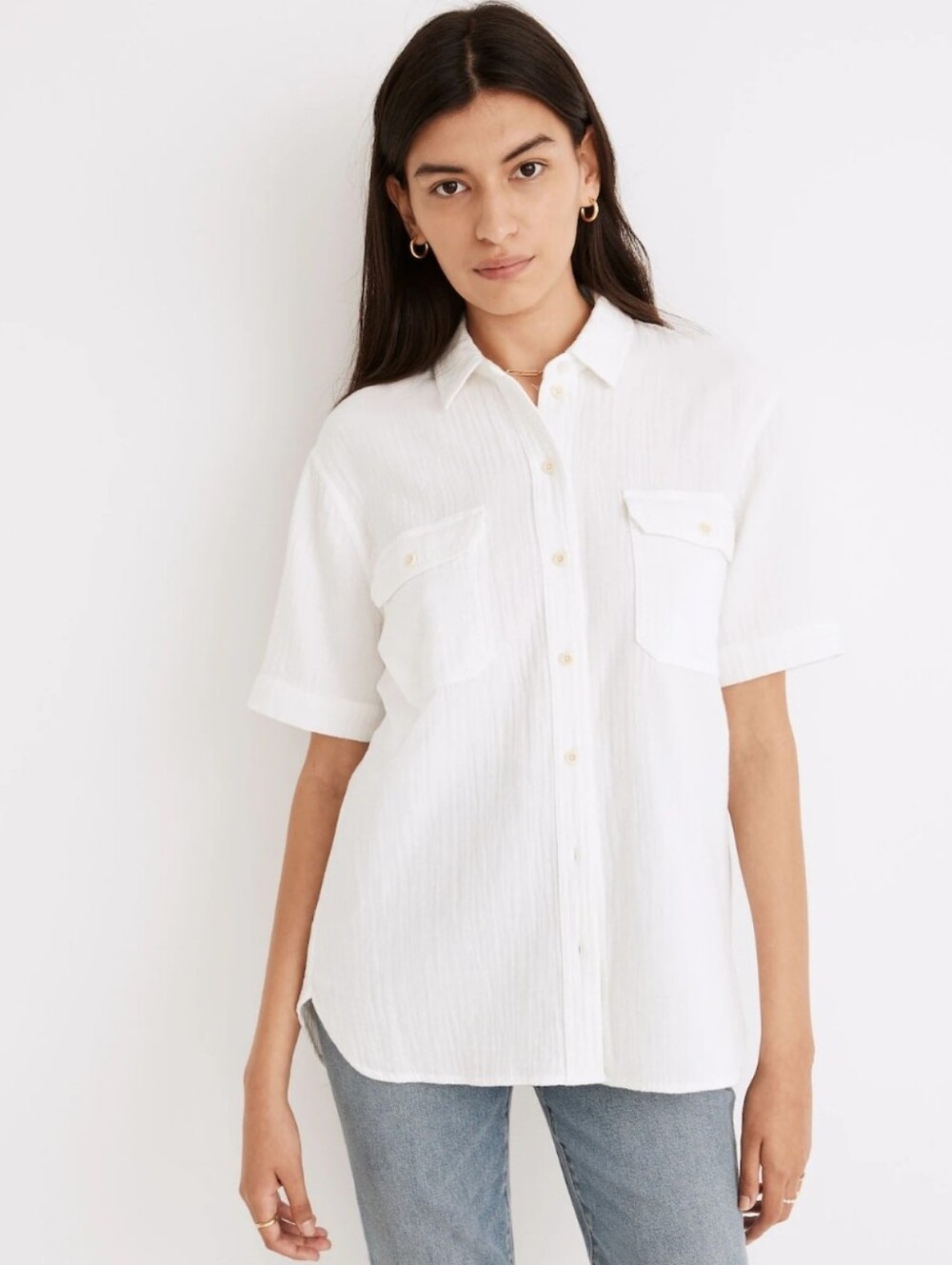 Madewell Lightspun Short-Sleeve Flap-Pocket Shirt in Lighthouse
